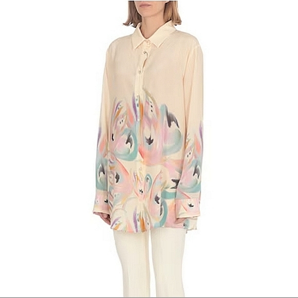 NWT$1,150 ETRO Silk Butterfly Wings Abstract Oversized Crepe Shirt Blouse 46, L - Picture 2 of 16
